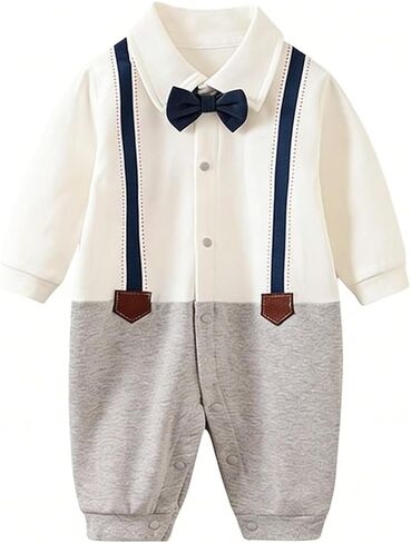 Gentleman Bow Tie Baby Boy Romper Soft Cotton Newborn Outfit for First Birthday Wedding Family Photo Gift in Kuwait