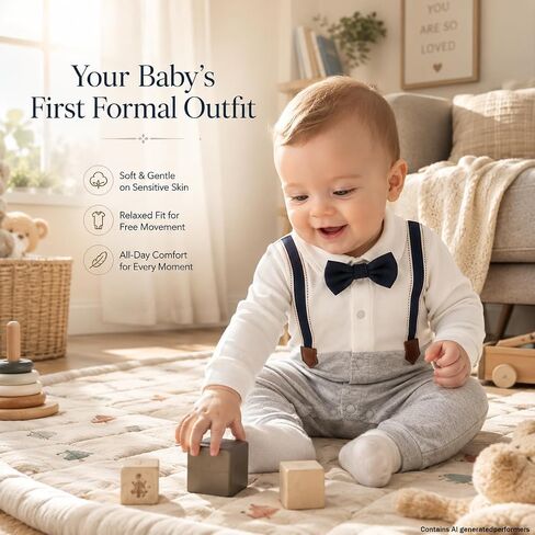 Gentleman Bow Tie Baby Boy Romper Soft Cotton Newborn Outfit for First Birthday Wedding Family Photo Gift in Kuwait