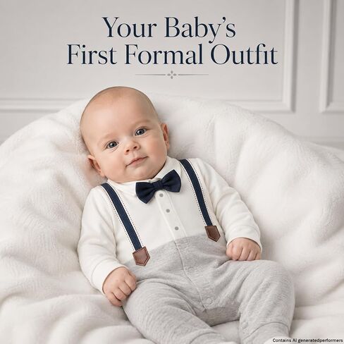 Gentleman Bow Tie Baby Boy Romper Soft Cotton Newborn Outfit for First Birthday Wedding Family Photo Gift in Kuwait