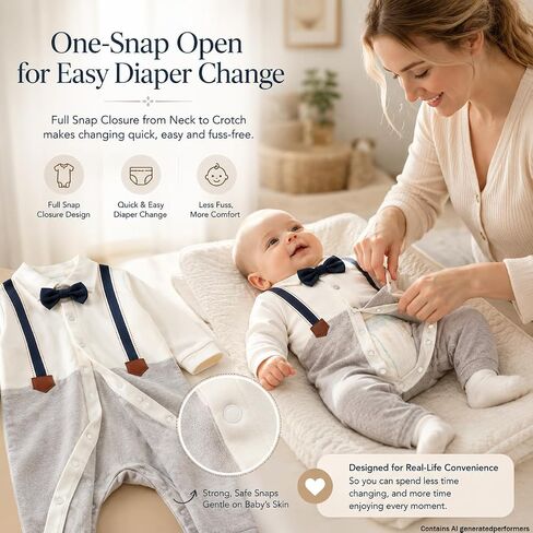 Gentleman Bow Tie Baby Boy Romper Soft Cotton Newborn Outfit for First Birthday Wedding Family Photo Gift in Kuwait