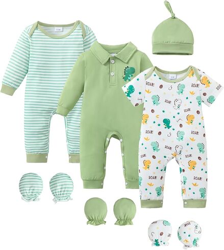 NZRVAWS Preemie Baby Boy Clothes Newborn Essential Infant Must Have Romper Hat Mitten Outfit Set Preemie-18 Months 10Pcs in Kuwait