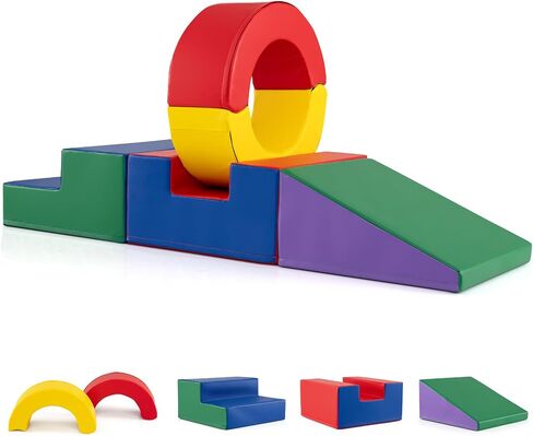 Costzon Toddler Climbing Toys Indoor, 6 PCS Soft Play Equipment with Colorful Tunnel, Stairs & Ramp for 12 Months+ Baby Child Climbing and Crawling, Foam Climbing Blocks for Toddlers in Kuwait