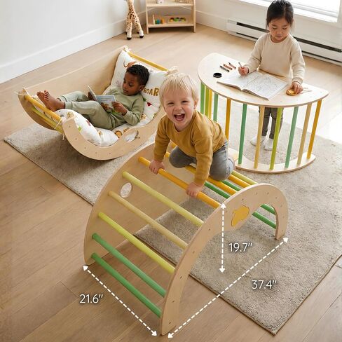 Savan'Arc Wooden Climbing Arch, 6-in-1 Pikler Montessori Rocker & Cushion | Wooden Pikler climbing arch for babies & toddlers 1-3 years - 6-in-1 rocker, tunnel with cushion Montessori gym in Kuwait