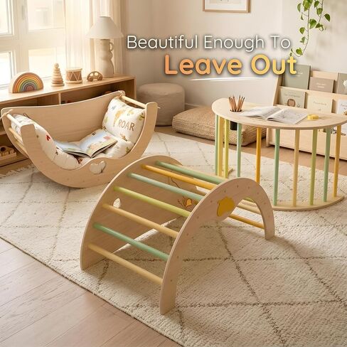 Savan'Arc Wooden Climbing Arch, 6-in-1 Pikler Montessori Rocker & Cushion | Wooden Pikler climbing arch for babies & toddlers 1-3 years - 6-in-1 rocker, tunnel with cushion Montessori gym in Kuwait