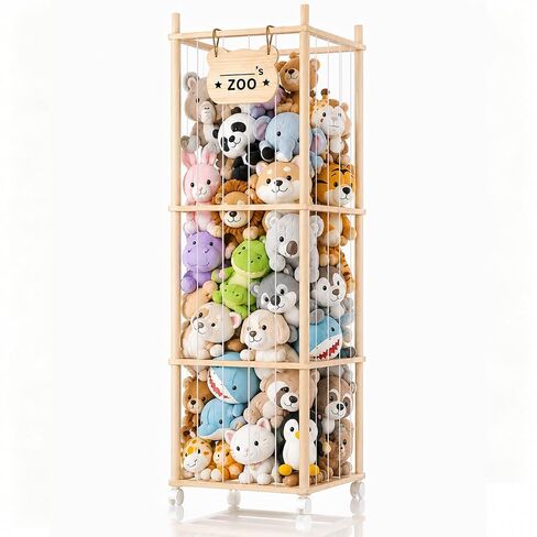 Stuffed Animal Storage, Stuffed Animals Organizer Holder Zoo, 53.54" Large Wooden Plushies Storage with Wheels, Stuffed Animal Cage for Playrooms, Bedrooms, Living Room in Kuwait