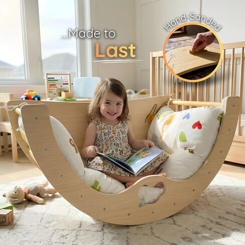 Savan'Arc Wooden Climbing Arch, 6-in-1 Pikler Montessori Rocker & Cushion | Wooden Pikler climbing arch for babies & toddlers 1-3 years - 6-in-1 rocker, tunnel with cushion Montessori gym in Kuwait