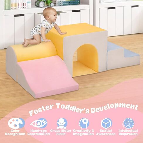 MIND&ACTION Large 4-Piece Climbing Toys for 1 Year Old, Foam Baby Climbing Blocks for Toddlers, Soft Play Set Toddler Climbing Toys Indoor, Climb Crawl Activity Play Set, Birthday in Kuwait