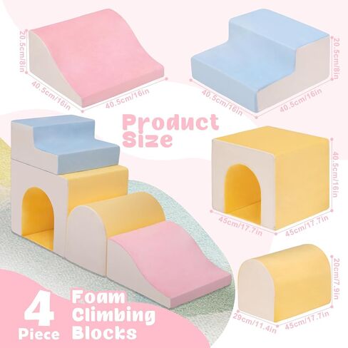MIND&ACTION Large 4-Piece Climbing Toys for 1 Year Old, Foam Baby Climbing Blocks for Toddlers, Soft Play Set Toddler Climbing Toys Indoor, Climb Crawl Activity Play Set, Birthday in Kuwait