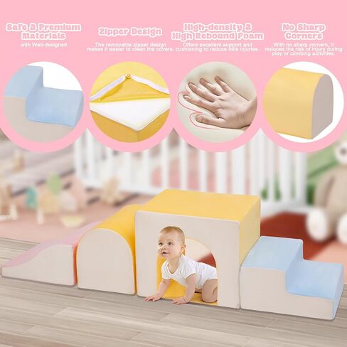 MIND&ACTION Large 4-Piece Climbing Toys for 1 Year Old, Foam Baby Climbing Blocks for Toddlers, Soft Play Set Toddler Climbing Toys Indoor, Climb Crawl Activity Play Set, Birthday in Kuwait