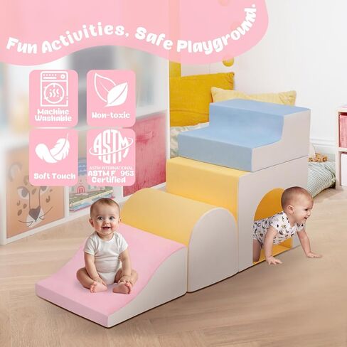 MIND&ACTION Large 4-Piece Climbing Toys for 1 Year Old, Foam Baby Climbing Blocks for Toddlers, Soft Play Set Toddler Climbing Toys Indoor, Climb Crawl Activity Play Set, Birthday in Kuwait