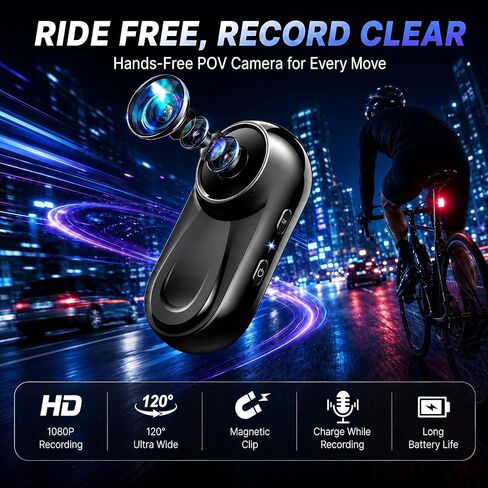 Mini Body Camera 1080P, 512G Thumb Action Camera, Tiny Size, Mount Anywhere, Portable Sports Cam with Magnetic & 360° Clip, Hands-Free Recording for Motorcycle/Sports/Bike/Pet (SD Card Not Included) in Kuwait