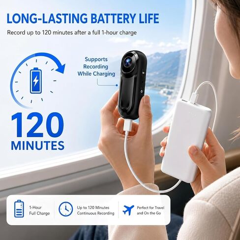 Mini Body Camera 1080P, 512G Thumb Action Camera, Tiny Size, Mount Anywhere, Portable Sports Cam with Magnetic & 360° Clip, Hands-Free Recording for Motorcycle/Sports/Bike/Pet (SD Card Not Included) in Kuwait