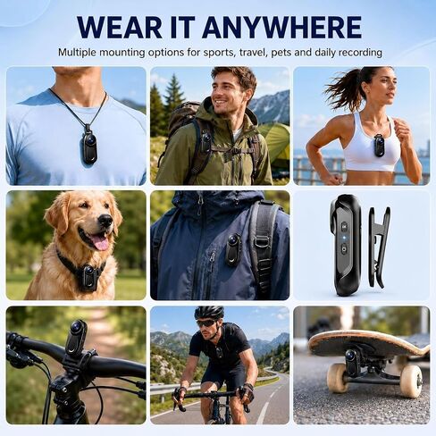 Mini Body Camera 1080P, 512G Thumb Action Camera, Tiny Size, Mount Anywhere, Portable Sports Cam with Magnetic & 360° Clip, Hands-Free Recording for Motorcycle/Sports/Bike/Pet (SD Card Not Included) in Kuwait