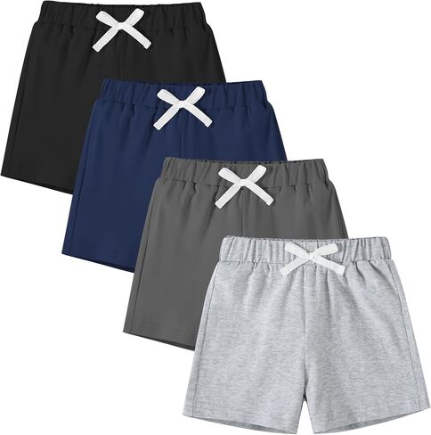 DREAM BUS Baby Boys Cotton Shorts 4 Pack, Soft Stretch Knit, 95% Cotton 5% Spandex, 9M-4T in Kuwait