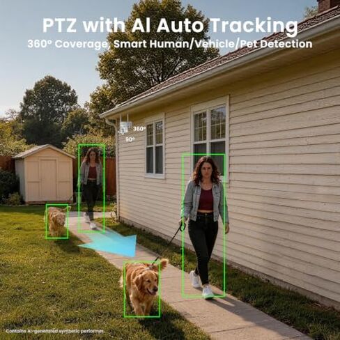xmartO [Window Cam + 4-CAM] 4X 2K PTZ AI Tracking Solar Cams + 1x 2K WiFi 6 Window Camera, 4K 10CH Expandable WiFi NVR with 500GB HDD, Humanoid Detection, Compatible with Alexa, No Monthly Fee in Kuwait
