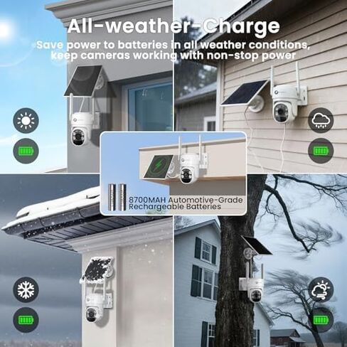 xmartO [Window Cam + 4-CAM] 4X 2K PTZ AI Tracking Solar Cams + 1x 2K WiFi 6 Window Camera, 4K 10CH Expandable WiFi NVR with 500GB HDD, Humanoid Detection, Compatible with Alexa, No Monthly Fee in Kuwait