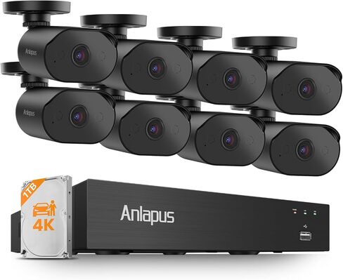 Anlapus 4K 8MP Home Security Camera System Outdoor Indoor, 8CH H.265+ DVR with 1TB HDD, 8 x Wired Surveillance CCTV Cameras, AI Human Vehicle Detect, Audio Recording, 80ft Night Vision, Remote Access in Kuwait