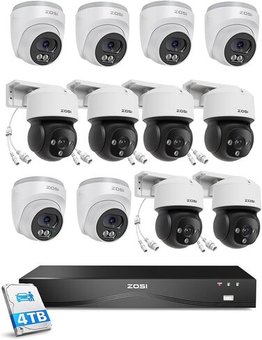 ZOSI 16CH (32CH Expandable) 4K PoE Security Camera System, 6x C220 4K 8MP PoE Camera and 6x C290 4K 8MP IP Pan/Tilt Security Camera outdoor, Night Vision, AI Detection, 4TB HDD for 24/7 RecordZOSI 16C in Kuwait