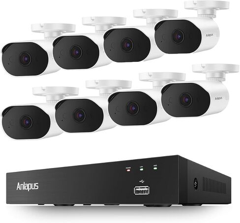 Anlapus 3K Lite 8CH Wired Security Camera System with Audio Recording & Human Vehicle Detection, Includes 8 x 1080P Indoor Outdoor Cameras with Audio, 8CH CCTV DVR for 24/7 Home Surveillance, NO HDD. in Kuwait