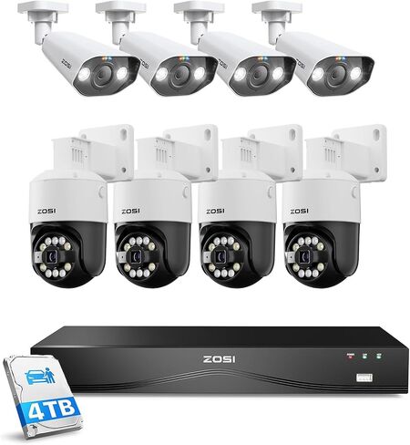 ZOSI 4K 8MP 16CH PoE Security Camera System with AI Human Face Vehicle Detect, 4K 16 Port 32CH H.265+ PoE NVR with 4TB, 8 X 8MP 4K Bullet Dome IP Cameras, 2-Way Audio, 5X Digital Zoom in Kuwait