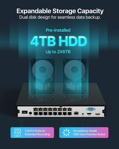 ZOSI 4K 8MP 16CH PoE Security Camera System with AI Human Face Vehicle Detect, 4K 16 Port 32CH H.265+ PoE NVR with 4TB, 8 X 8MP 4K Bullet Dome IP Cameras, 2-Way Audio, 5X Digital Zoom in Kuwait