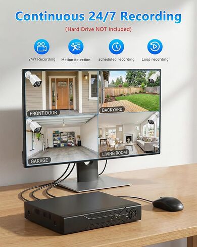 KEPEAK Wired Security Camera System Indoor Outdoor, Motion Detection, Remote Access, 4pcs 1080P Surveillance CCTV Cameras, H.265+ 4CH DVR(NO HDD) in Kuwait