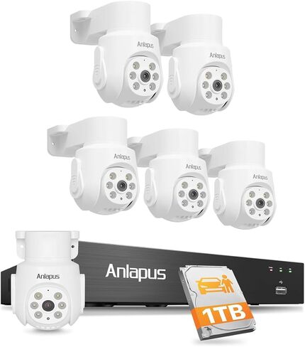 Anlapus 5MP Wired Security Camera System with Human Vehicle Detection & Audio Recording, Includes 6pcs Outdoor Indoor Cameras with Night Vision, 8CH DVR with 1TB HDD for 24/7 Home Surveillance. in Kuwait