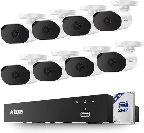 Anlapus 3K Lite Wired Security Camera System with Human Vehicle Detection, Includes 8pcs 2MP Weatherproof CCTV Cameras with Night Vision, 8CH DVR with 500GB HDD for 24/7 Video & Audio Recording. in Kuwait