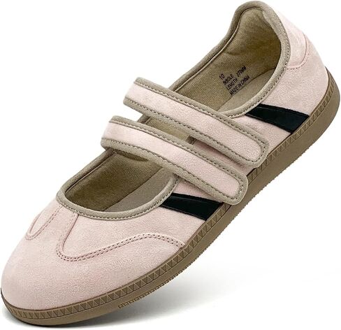 Mary Jane Shoes for Women, Breathable Lightweight Casual Flats Sneakers PU Leather Non-Slip Memory Foam Comfortable Slip On Dressy Ballet Shoes, Pink in Kuwait