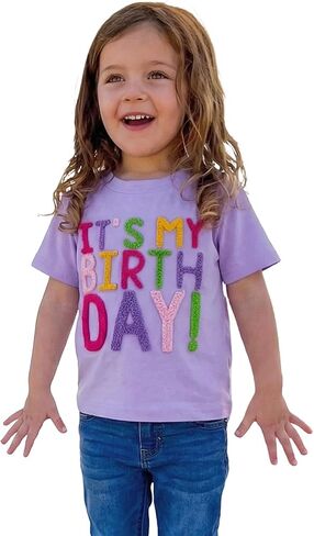 Toddler Baby Girl Birthday Shirt It's My Birthday Short Sleeve Embroidery B-Day T-Shirt Tops Tee Party Outfits in Kuwait