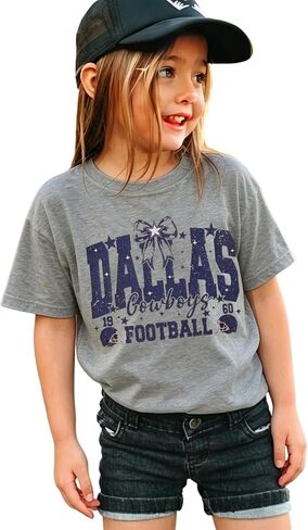 Ritatte Football Shirt for Toddler Girls Football Team Game Day T-Shirt Kids Vintage Bow Star Graphic Tee Sport Fans Tops in Kuwait