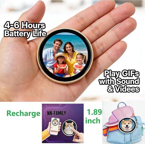 Mini LED Electronic Pin 1.89" Digital Photo Frame Button Badge, Touch Control Photo & GIF Display, Ideal Gift for Events & Daily Use in Kuwait