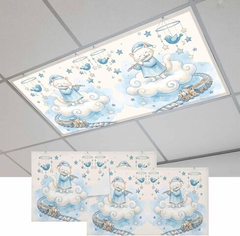 Fluorescent Light Covers, Beige Cartoon Cats Magnetic Light Covers for Ceiling Lights, Cute Cats Sleeping Dreams Clouds Fluorescent Ceiling Shade Filters for Classroom Bedroom Office 4x2Ft x 3PCS in Kuwait