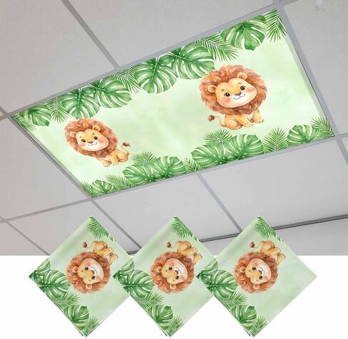Fluorescent Light Covers, Cartoon Lion Magnetic Light Covers for Ceiling Lights, Summer Tropical Palm Green Plants Fluorescent Ceiling Shade Filters for Classroom Bedroom Office 4x2Ft x 3PCS in Kuwait