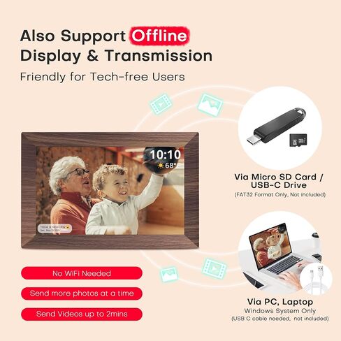Frameo Digital Picture Frame, 10.1'' Electronic Photo Frame Load from Phone | 1280×800 IPS Touch Screen, 32GB, Easy Share Photos & Videos with Family, Birthday Anniversary Wedding House Warming Gifts in Kuwait
