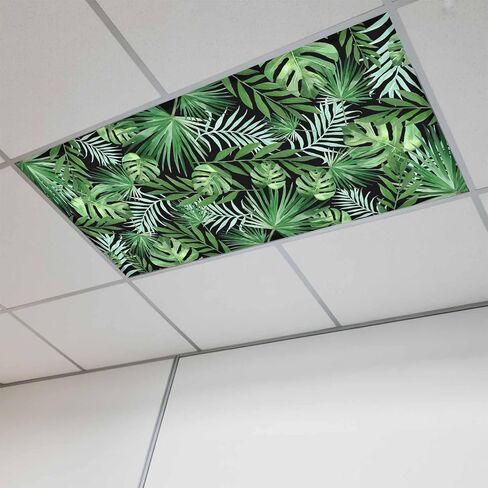 Fluorescent Light Covers, Green Tropical Botanical Magnetic Light Covers for Ceiling Lights, Summer Monstera Palm Leaves Black Fluorescent Ceiling Shade for Classroom Bedroom Office 4x2Ft x 3PCS in Kuwait
