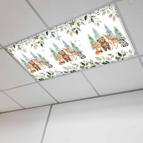 Fluorescent Light Covers, Animals Eucalyptus Leaves Magnetic Light Covers for Ceiling Lights, Summer Botanical Elk Bear Watercolor Fluorescent Ceiling Shade for Classroom Bedroom Office 4x2Ft x 2PCS in Kuwait