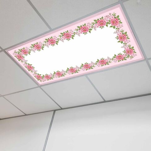 Fluorescent Light Covers, Mother's Day Magnetic Light Covers for Ceiling Lights, Botanical Watercolor Pink Flowers Leaf Plant Fluorescent Ceiling Shade for Classroom Bedroom Office 4x2Ft x 1PCS in Kuwait