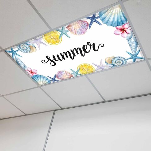 Fluorescent Light Covers, Summer Coastal Magnetic Light Covers for Ceiling Lights, Sea Starfish Shell Lemon Flowers Watercolor Fluorescent Ceiling Shade for Classroom Bedroom Office 4x2Ft x 4PCS in Kuwait