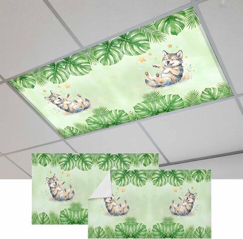 Fluorescent Light Covers, Cartoon Wolf Magnetic Light Covers for Ceiling Lights, Summer Tropical Palm Green Plants Fluorescent Ceiling Shade Filters for Classroom Bedroom Office 4x2Ft x 2PCS in Kuwait
