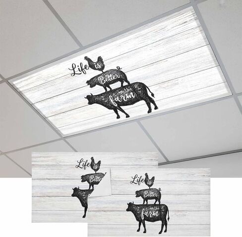 Fluorescent Light Covers, Farm Animals Magnetic Light Covers for Ceiling Lights, Chicken Pig Cattle Rustic Retro Wooden Board Fluorescent Ceiling Shade for Classroom Bedroom Office 4x2Ft x 3PCS in Kuwait