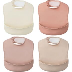 POIKSHARK 4-Pack Waterproof Baby Feeding Bibs with Large Food Catcher – Toddler Apron for Eating, Easy to Put On & Clean, Baby Eating Essentials, Baby Shower (Pink) in Saudi Arabia