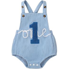 Baby Boy First Birthday Outfit Sleeveless One Embroidery Corduroy Overalls 1st Birthday Cake Smash Romper for Party 6 12 18 M in Saudi Arabia