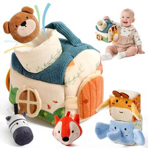 let's make Baby Toys 6-12 Months First Forest Animal Set Soft Barn playset with 5 Stuffed Woodland Animals, Rattle Crinkle Mirror Sensory Montessori Travel Toy Gift for Babies Boy Girl Toddlers 1-3 in Saudi Arabia
