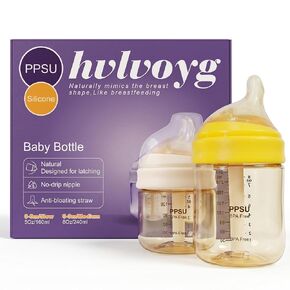 PPSU Baby Bottles for Newborns, Anti-Colic Wide Neck, Natural Latch | Breastfeeding Bottle with Angled Silicone Nipple, BPA-Free, Heat Resistant, 5oz & 8oz, 0-6 Months, 3 Nipples in Saudi Arabia