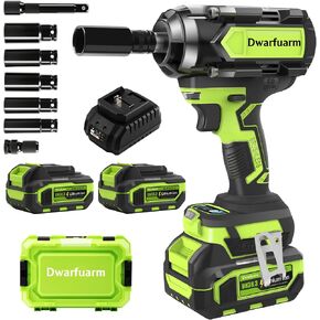 Cordless Impact Wrench 1/2 Inch, 1200N.m High Torque Brushless Impact Gun, 21V Power Impact Driver with 2×4.0Ah Batteries, 3-Speed modes & LED Light, 5 Sockets for Car/Mower (Black&Green) in Kuwait