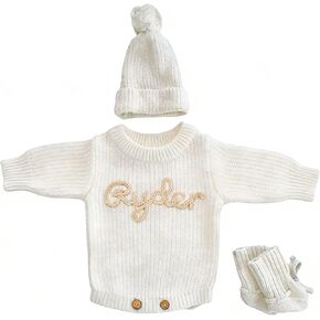 Personalized Embroidered Name Baby Romper Set,Custom Name Baby Romper, Coming Home Outfit, Cotton Knit Long Sleeve Romper in Saudi Arabia