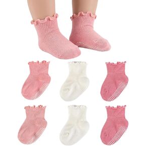 Baby Ruffle Socks Toddler Girls Indoor Non-Slip Socks 6M-5Years | 6 Pairs Colorful Soft Breathable Cotton Frilly Ankle Sock for Babies Boys Grils Infant in Saudi Arabia