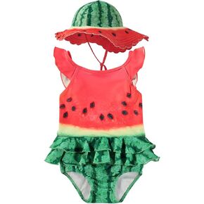 Baby Boy Girl One Piece Swimsuit with Sun Hat, UPF 50+ Baby Ruffle Bathing Suit, Watermelon Print Infant Swimwear 12-24M 2-3T in Kuwait