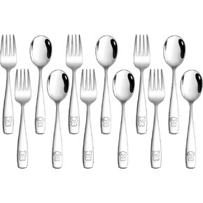 LIANYU Stainless Steel Toddler Silverware Set, 10 Pieces Kids Utensils | Small Forks and Spoons Set, Self-Feeding Kit for Toddlers, Child Preschooler Cutlery Set for Cute Pet Design, Dishwasher Safe in Saudi Arabia